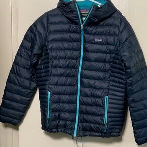 Blue Patagonia zip up puffer jacket